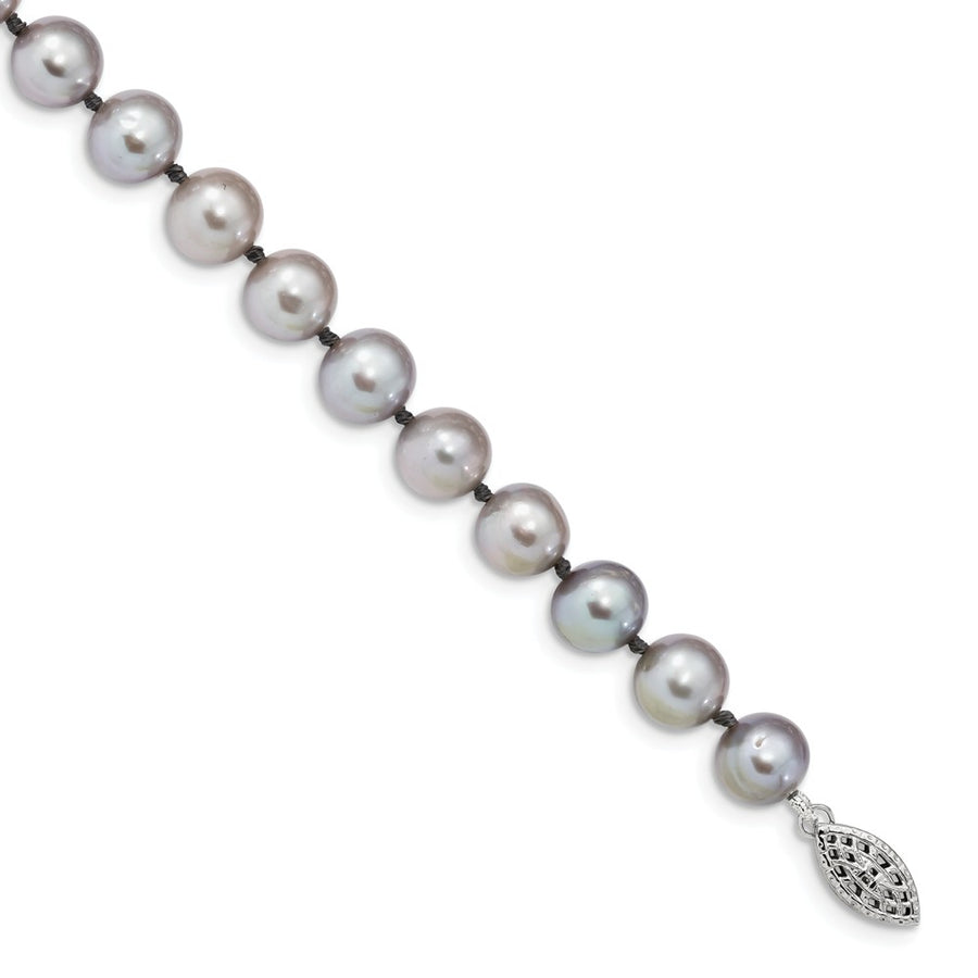 Quality Gold Sterling Silver Rhodium 8-9mm Grey FWC Pearl Bracelet