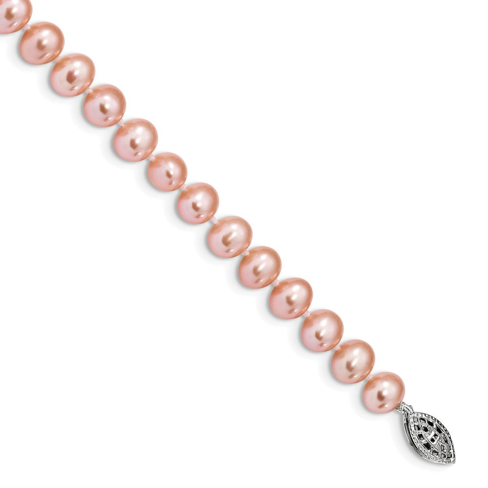 Quality Gold Sterling Silver Rhod-plated 6-7mm Pink FWC Pearl Bracelet