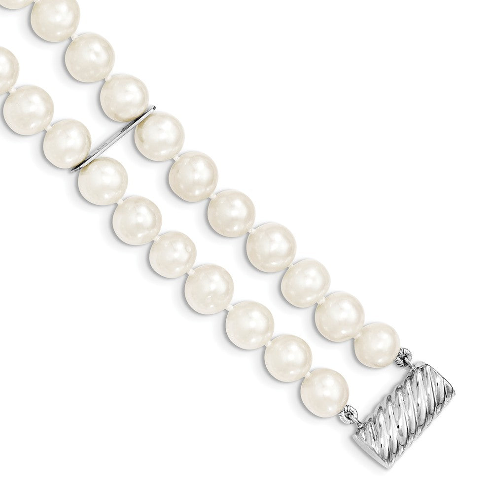 Quality Gold Sterling Silver 7.5-8.5mm White FW Cultured Pearl 2-Strand Bracelet