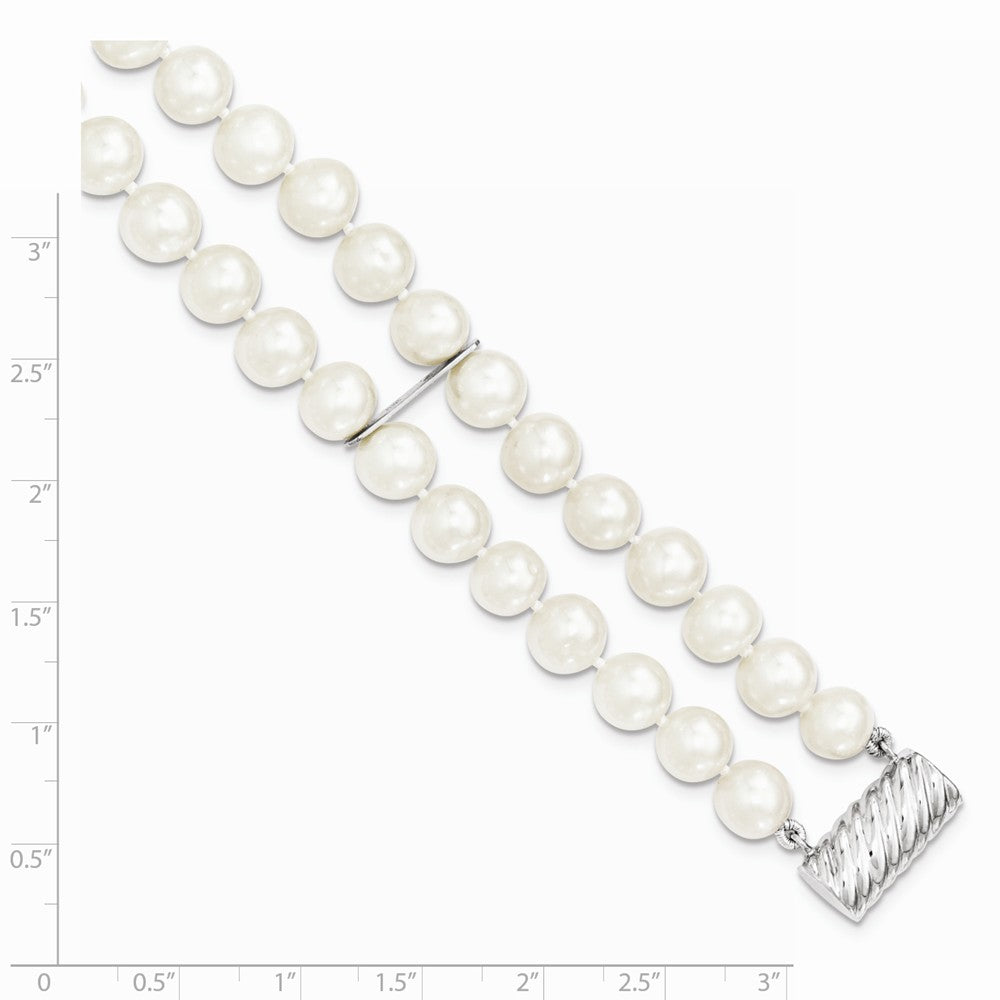 Quality Gold Sterling Silver 7.5-8.5mm White FW Cultured Pearl 2-Strand Bracelet