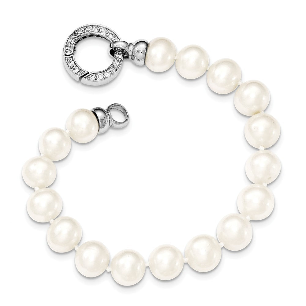 Quality Gold Sterling Silver Rhodium-plated 9-10mm White FWC Pearl CZ Fancy Bracelet