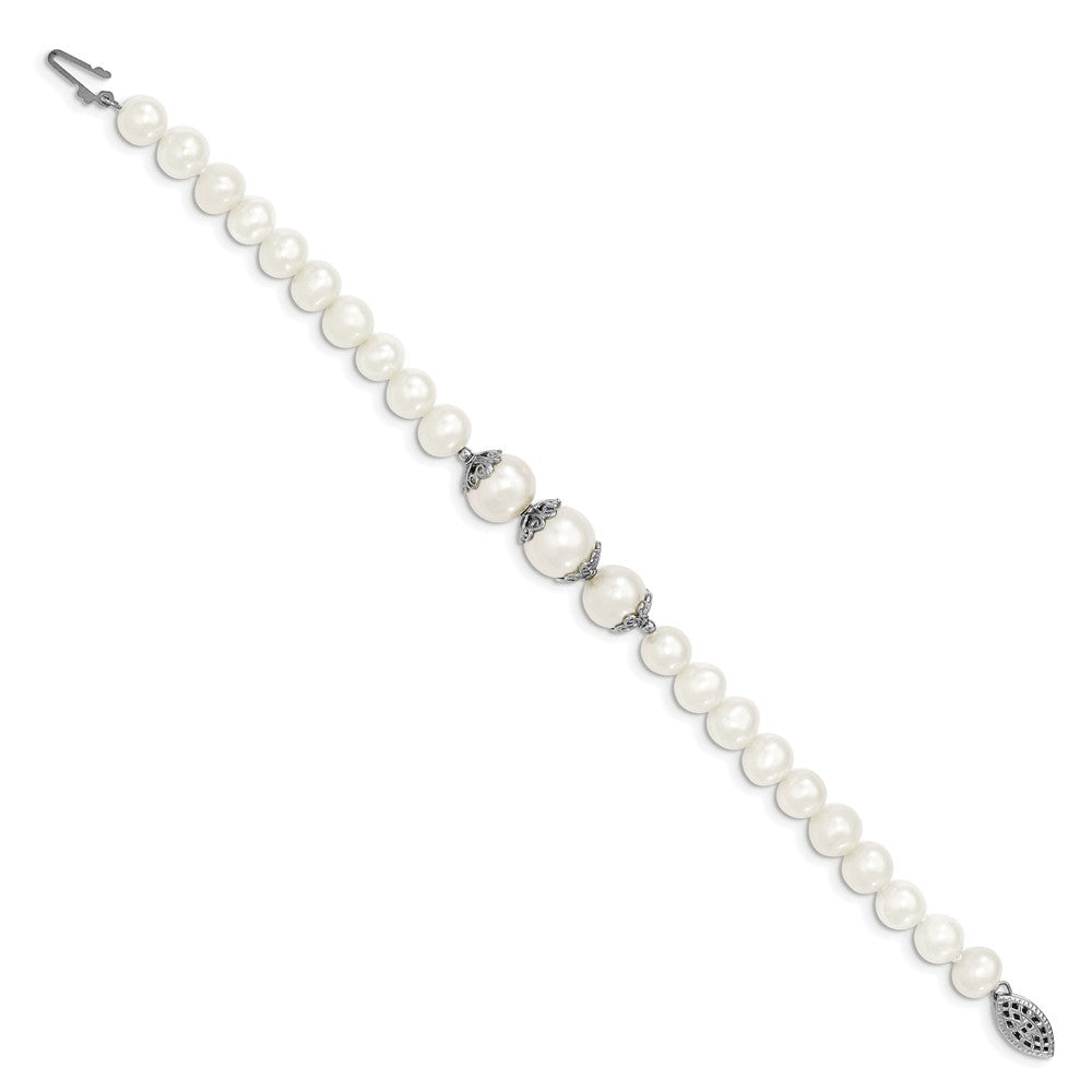 Quality Gold Sterling Silver Rhodium-plated 7-10mm White FWC Pearl Fancy Bracelet