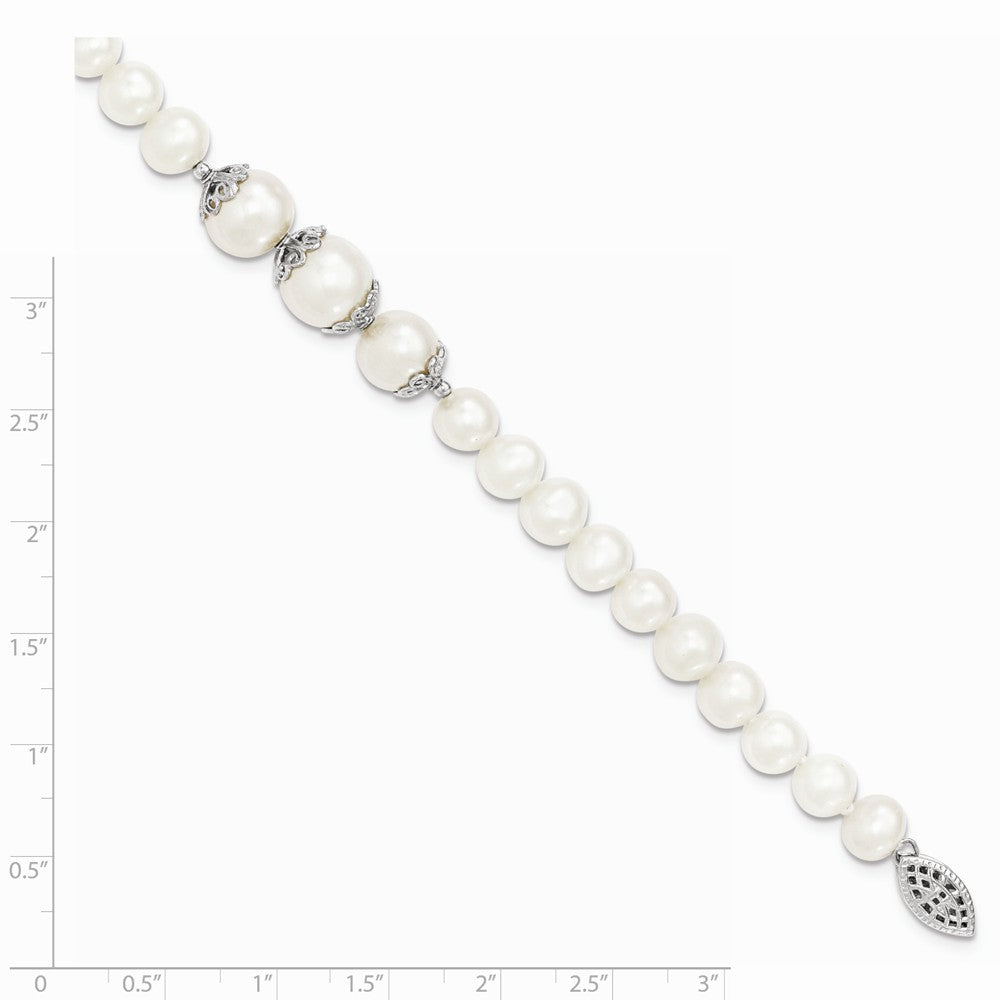 Quality Gold Sterling Silver Rhodium-plated 7-10mm White FWC Pearl Fancy Bracelet