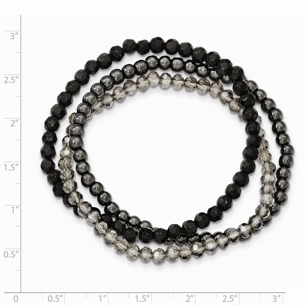 Quality Gold Sterling Silver Black and Smoky Crystal Hematite Stretch Bracelet