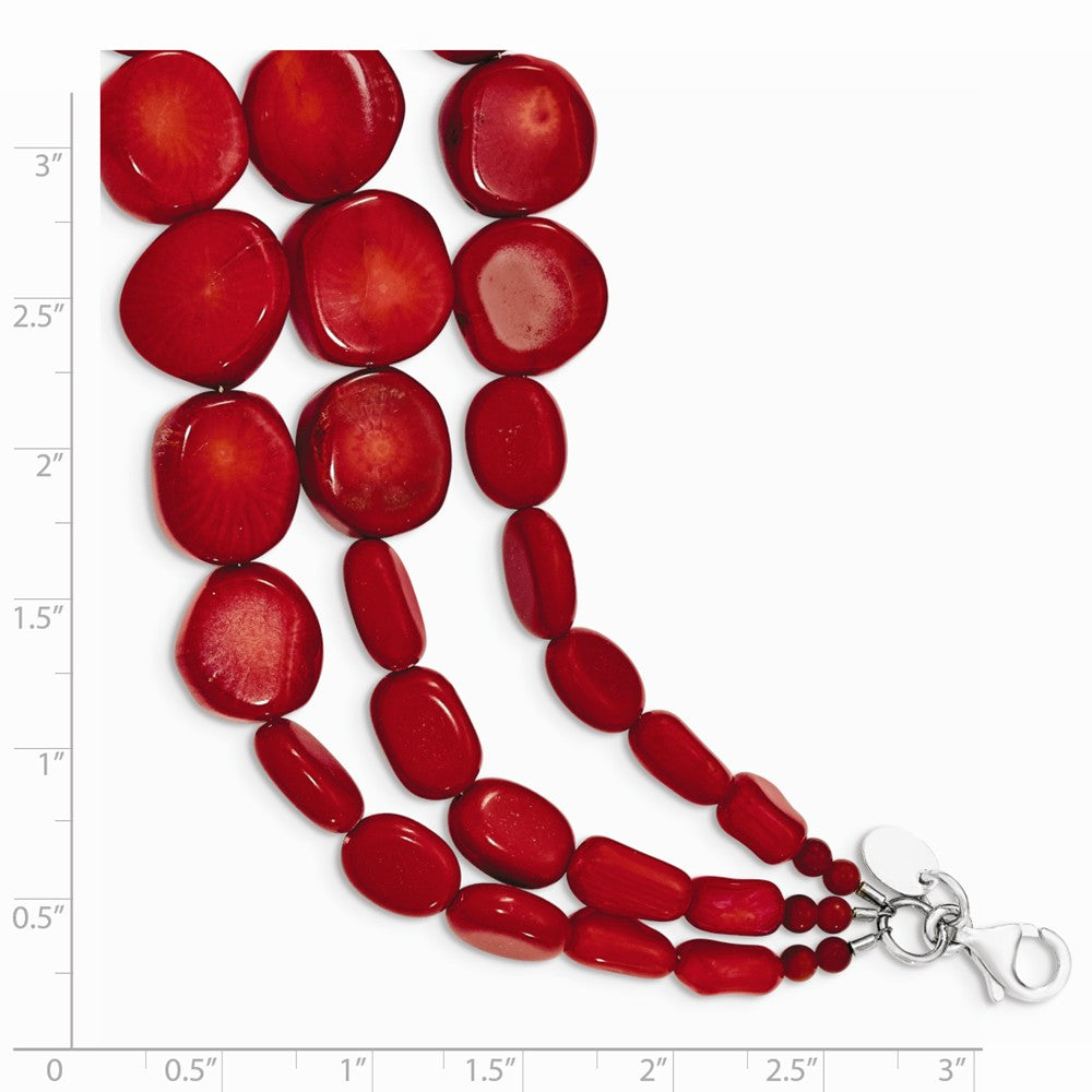 Quality Gold Sterling Silver Red Coral Triple Strand Bracelet