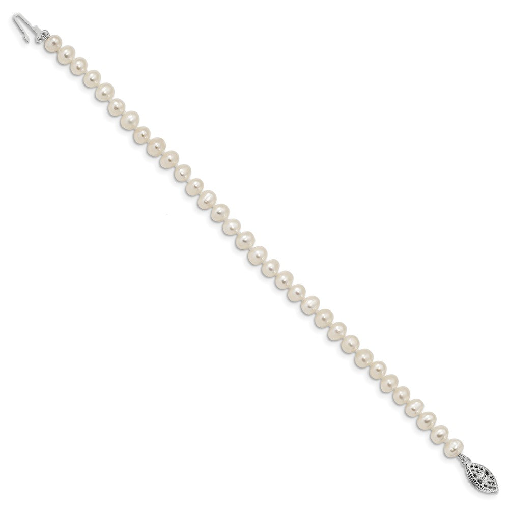 Quality Gold Sterling Silver Rhodium 4-5mm White FWC Pearl Bracelet