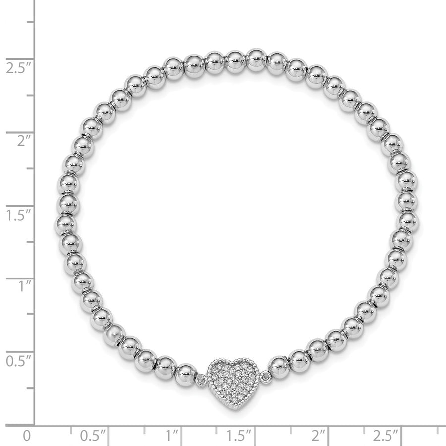 Quality Gold Sterling Silver Rhod-plated CZ Heart Beaded Stretch Bracelet