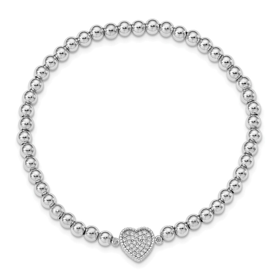 Quality Gold Sterling Silver Rhod-plated CZ Heart Beaded Stretch Bracelet