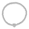 Quality Gold Sterling Silver Rhod-plated CZ Heart Beaded Stretch Bracelet