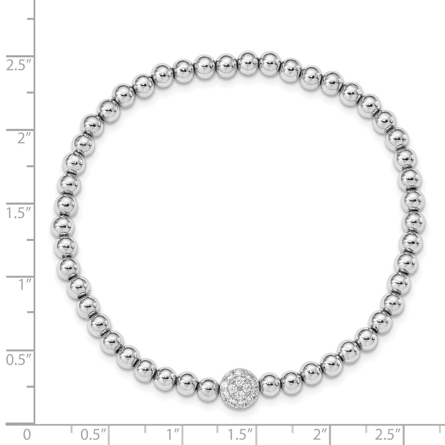 Quality Gold Sterling Silver Rhod-plated Polished CZ Beaded Stretch Bracelet