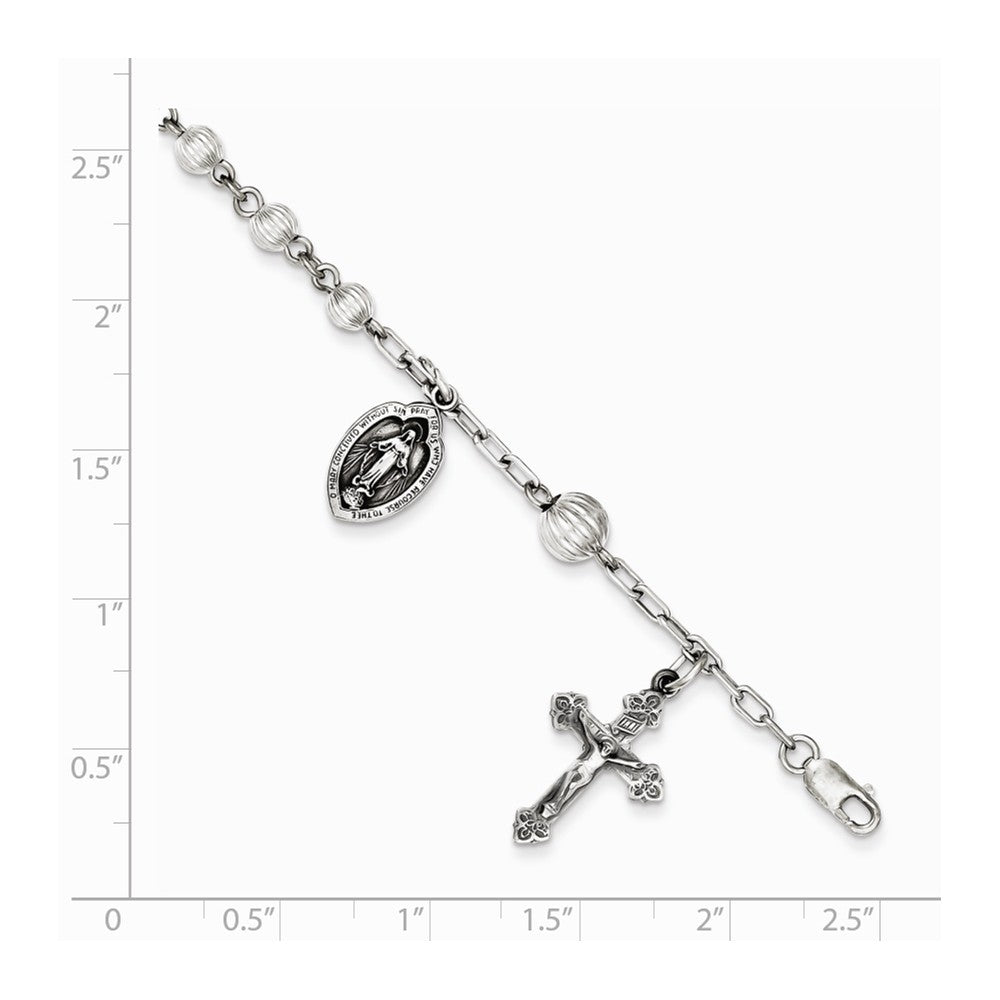 Quality Gold Sterling Silver Rosary Bracelet Rnd.Fluted Beads