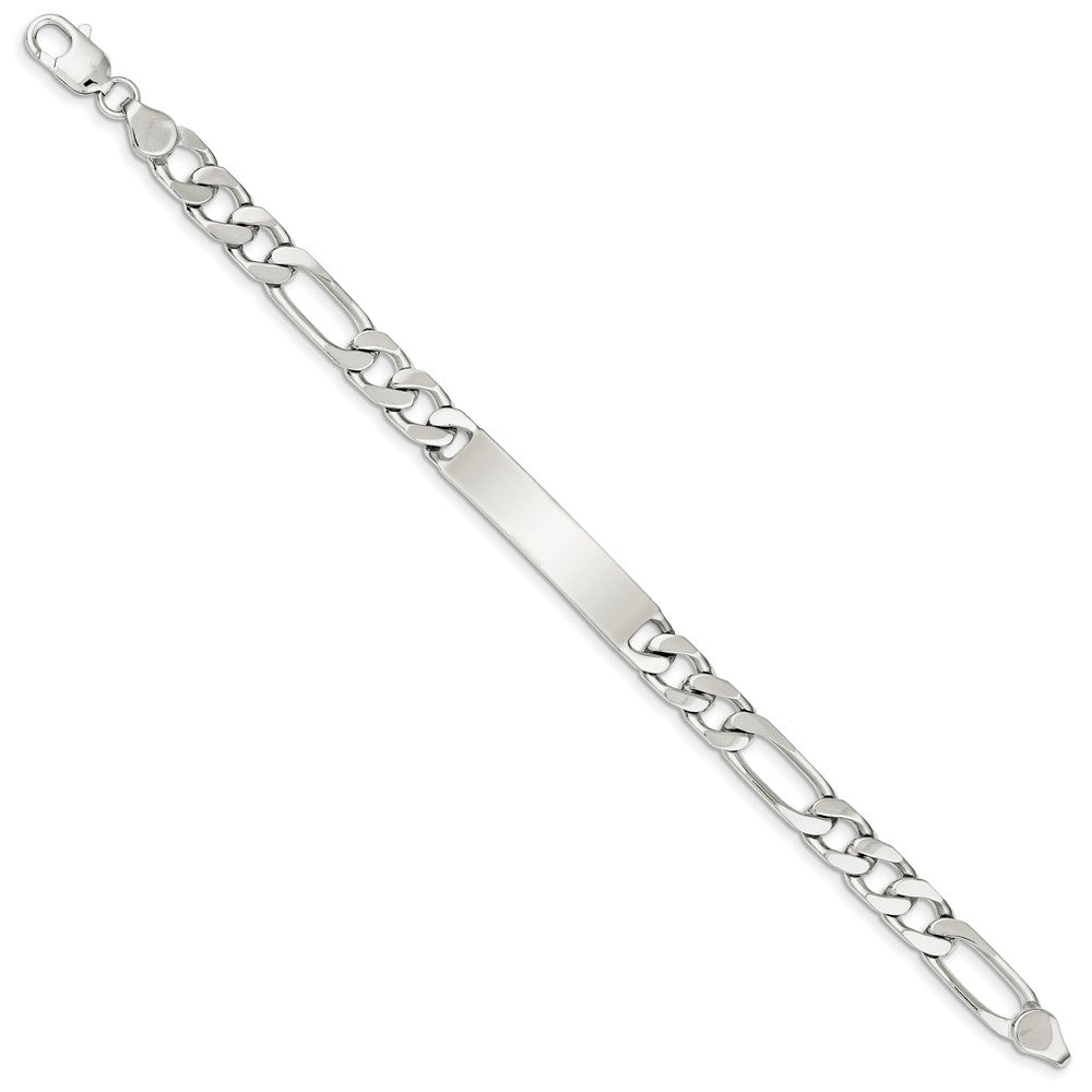 Quality Gold Sterling Silver Rhodium-plated Polished Engraveable Figaro Link ID Bracelet