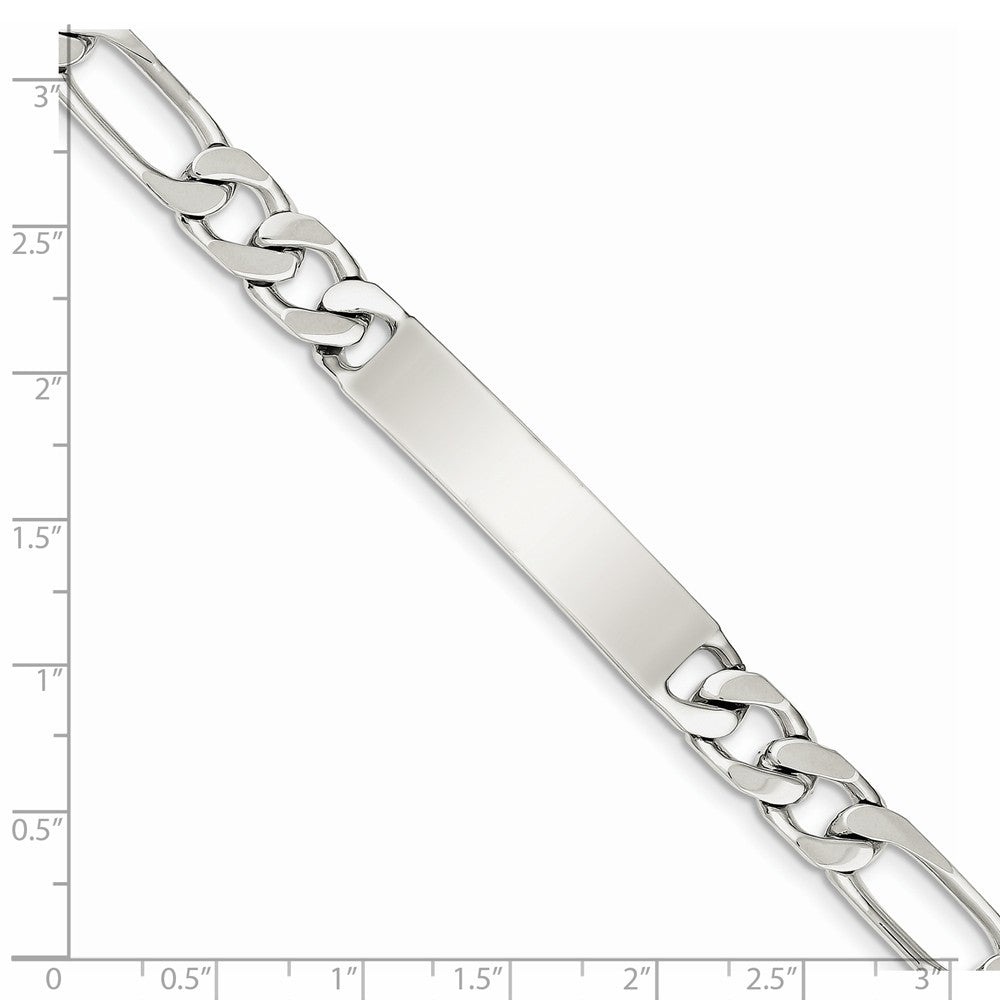 Quality Gold Sterling Silver Rhodium-plated Polished Engraveable Figaro Link ID Bracelet