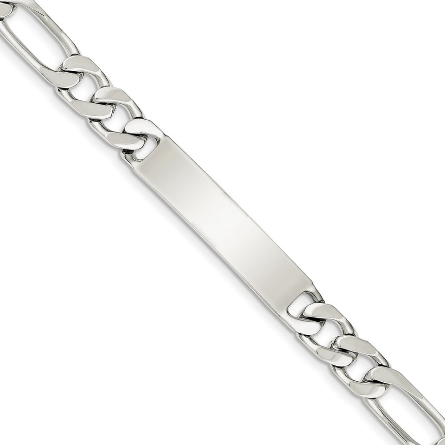 Quality Gold Sterling Silver Rhodium-plated Polished Engraveable Figaro Link ID Bracelet