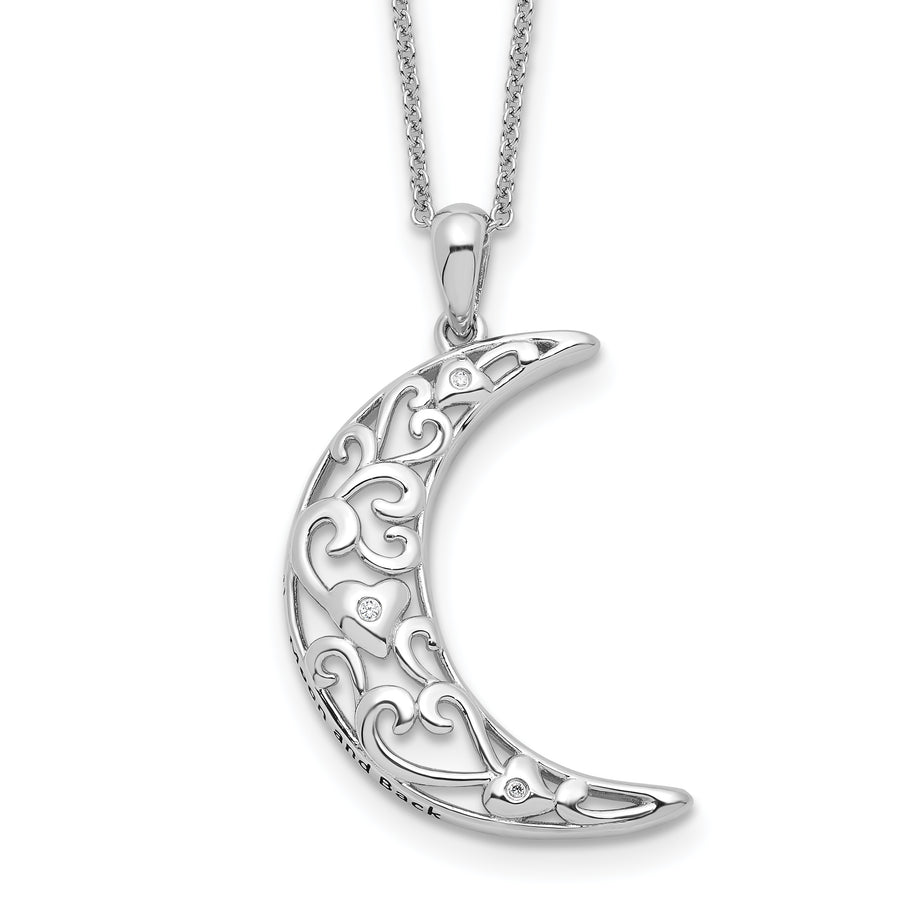 Quality Gold Sentimental Expressions Sterling Silver Rhodium-plated CZ Antiqued Love You To The Moon and Back 18in. Necklace