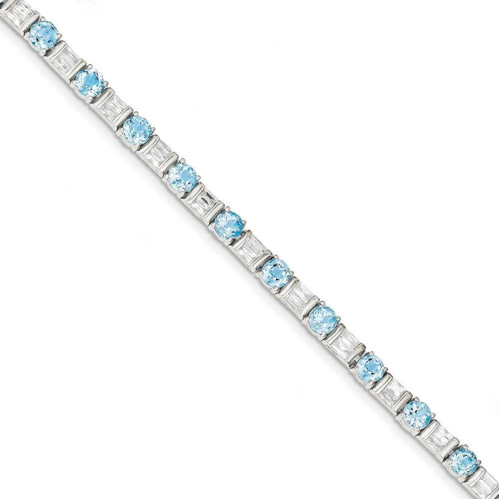 Quality Gold Sterling Silver BlueTopaz & CZ Bracelet