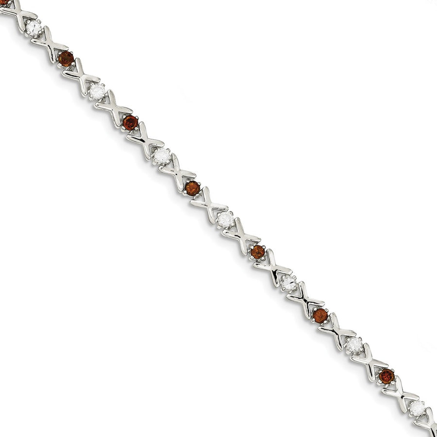 Quality Gold Sterling Silver Garnet & CZ Bracelet