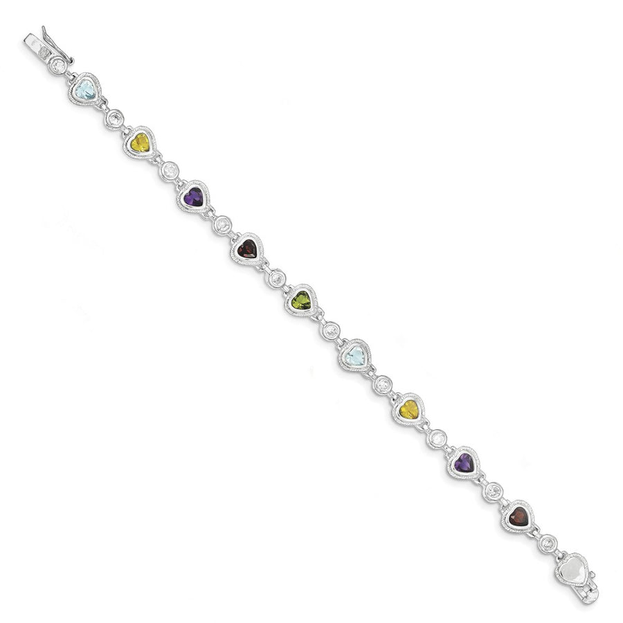 Quality Gold Sterling Silver Rhodium Plated Multicolored Gemstone Heart Bracelet