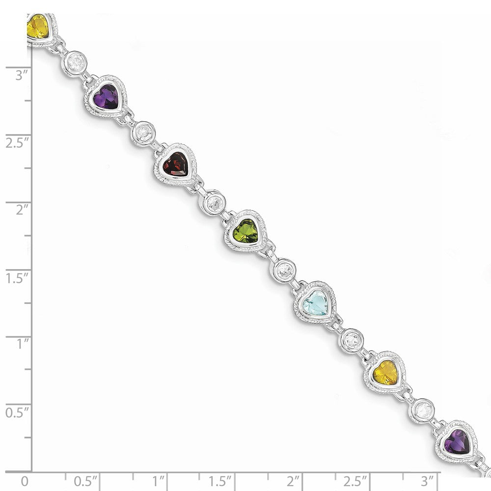 Quality Gold Sterling Silver Rhodium Plated Multicolored Gemstone Heart Bracelet