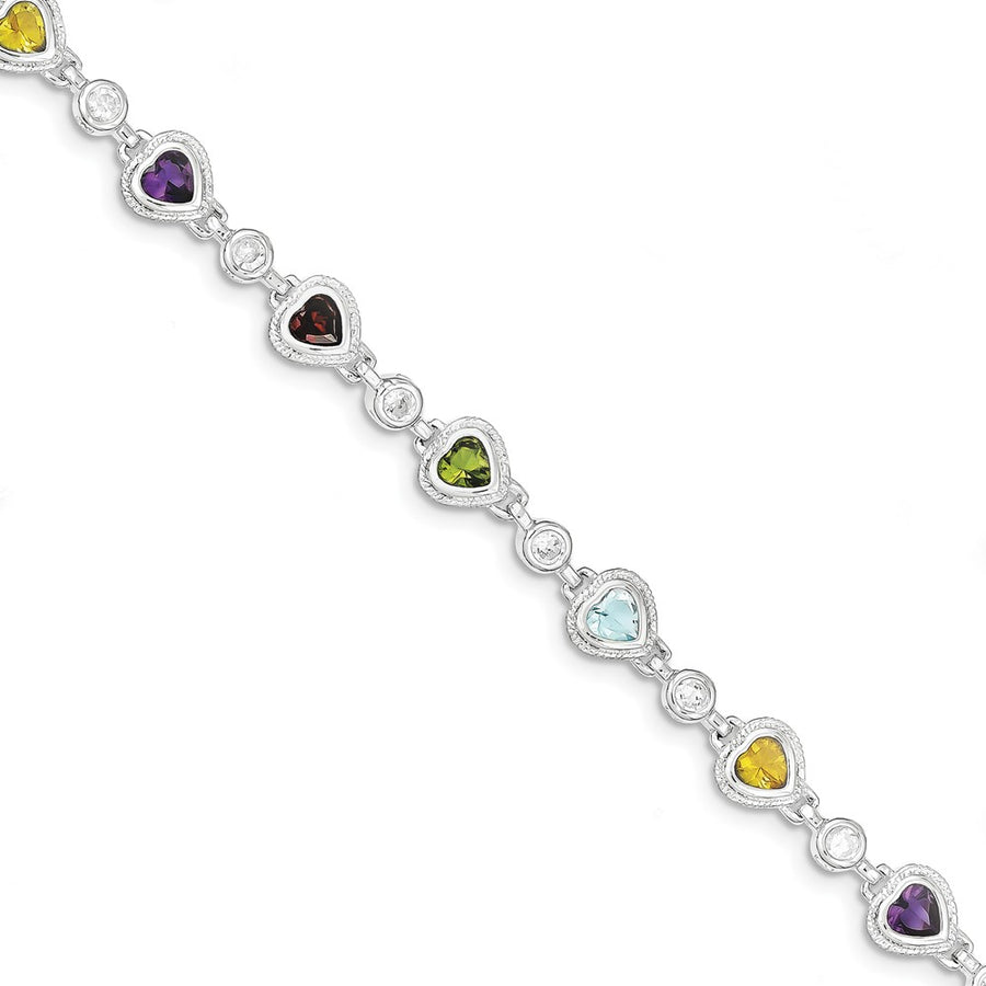 Quality Gold Sterling Silver Rhodium Plated Multicolored Gemstone Heart Bracelet