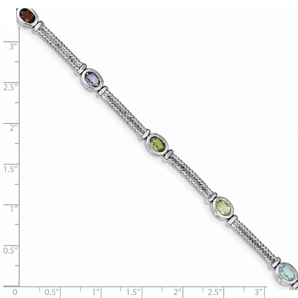Quality Gold Sterling Silver Rhodium Plated Multi-Color Semi-Precious Bracelet