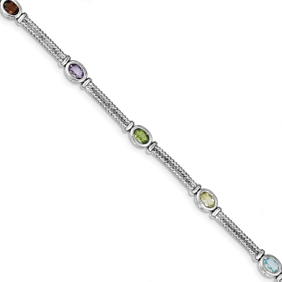 Quality Gold Sterling Silver Rhodium Plated Multi-Color Semi-Precious Bracelet