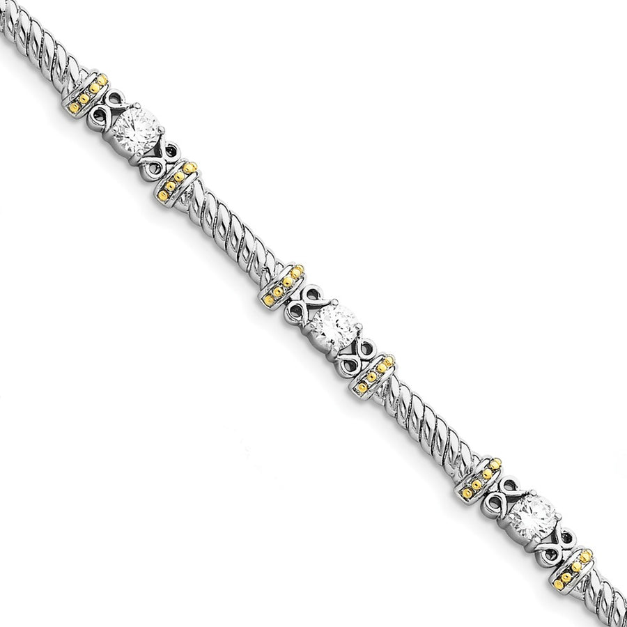 Quality Gold Sterling Silver Rhodium-plated and Vermeil CZ Bracelet