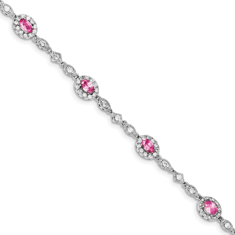 Quality Gold Sterling Silver Rhodium-plated Pink and Clear CZ Bracelet