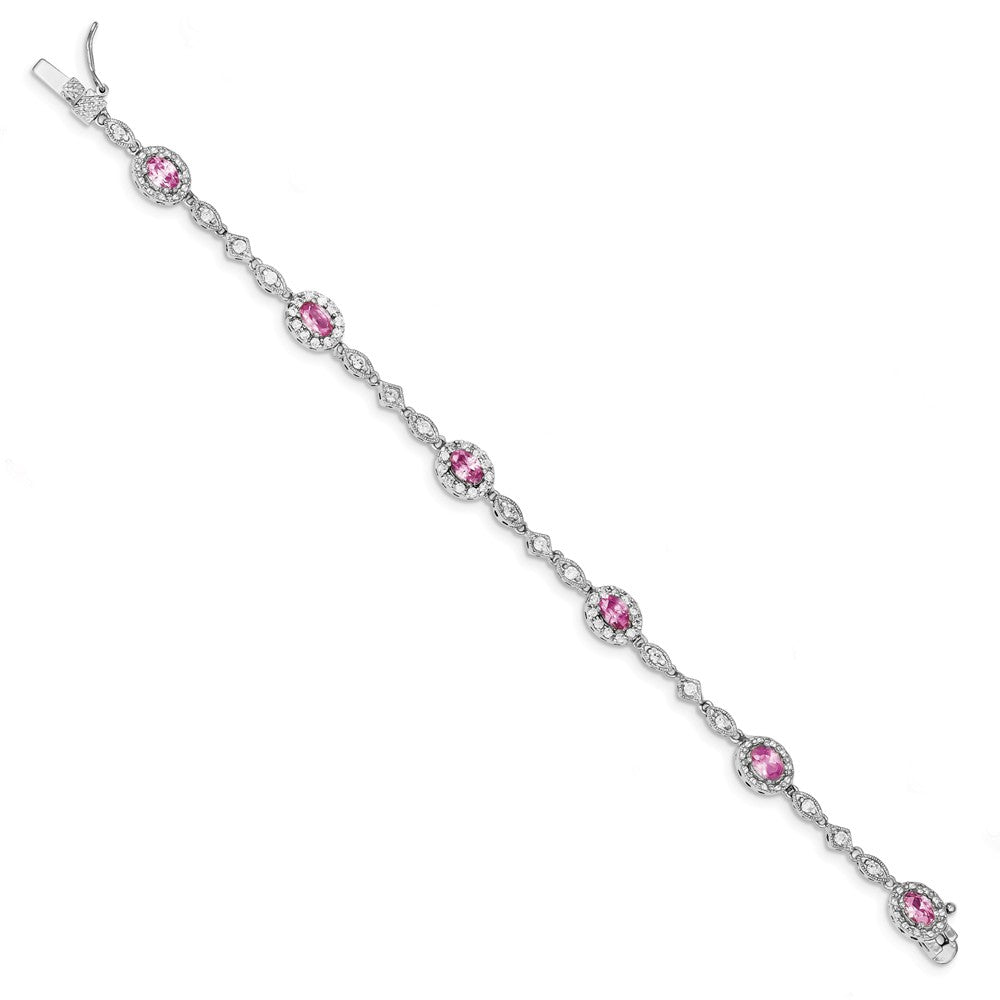 Quality Gold Sterling Silver Rhodium-plated Pink and Clear CZ Bracelet