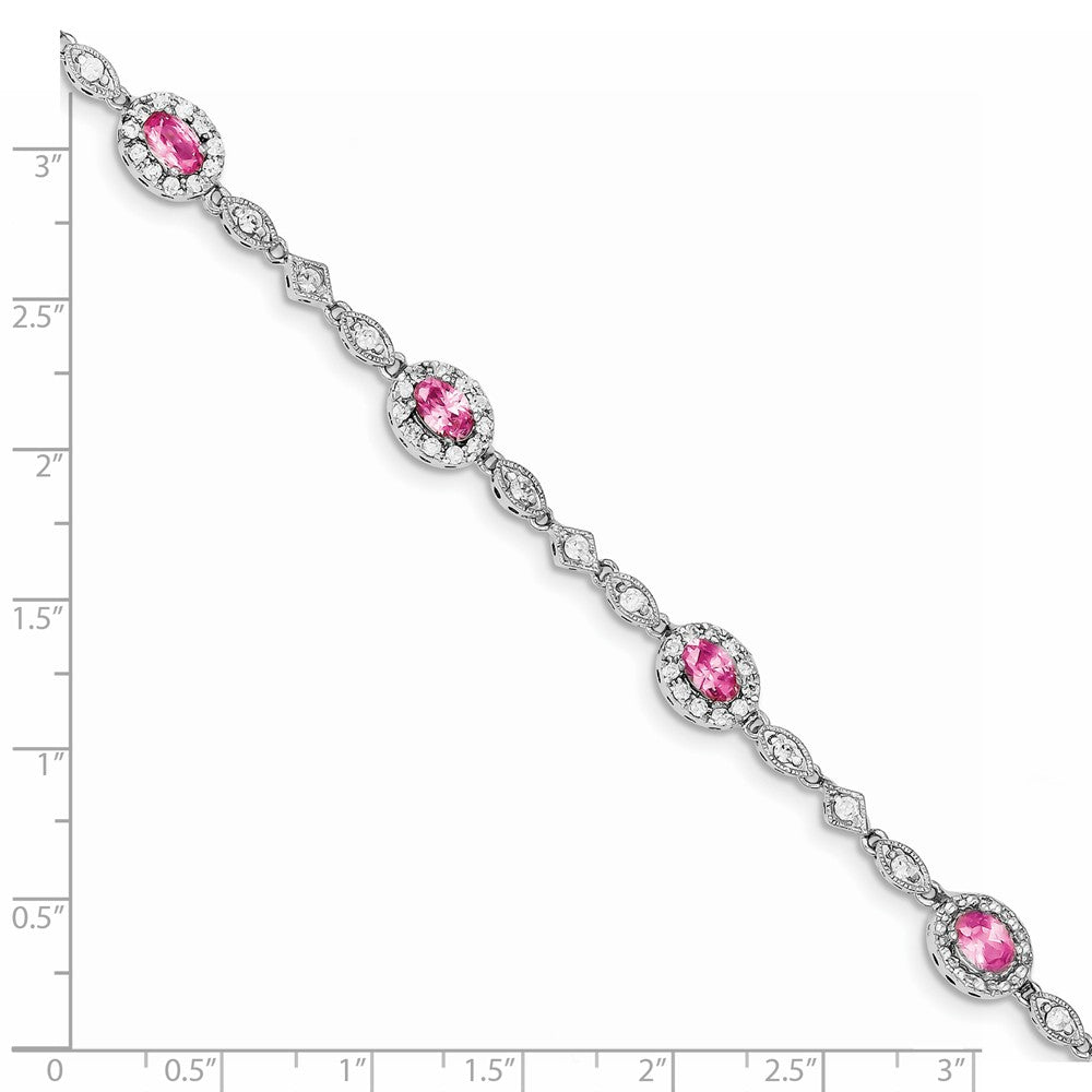 Quality Gold Sterling Silver Rhodium-plated Pink and Clear CZ Bracelet