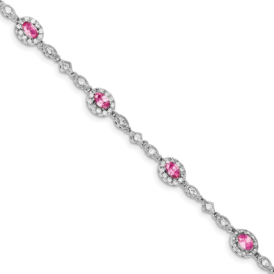 Quality Gold Sterling Silver Rhodium-plated Pink and Clear CZ Bracelet