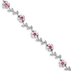 Quality Gold Sterling Silver Rhodium-plated 7.75inch Pink and Clear CZ Flower Bracelet