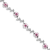 Quality Gold Sterling Silver Rhodium-plated 7.75inch Pink and Clear CZ Flower Bracelet