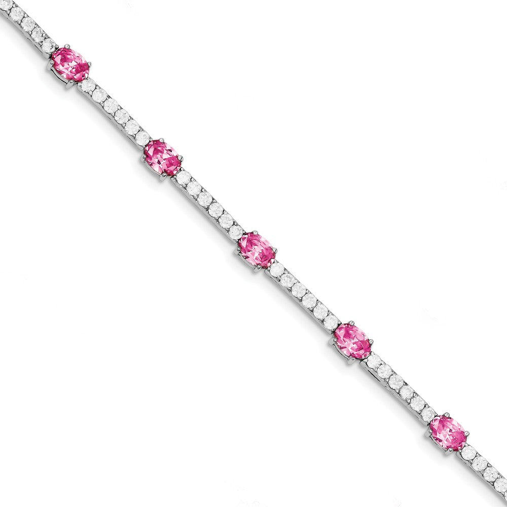 Quality Gold Sterling Silver Rhodium-plated 7inch Pink and Clear CZ Bracelet