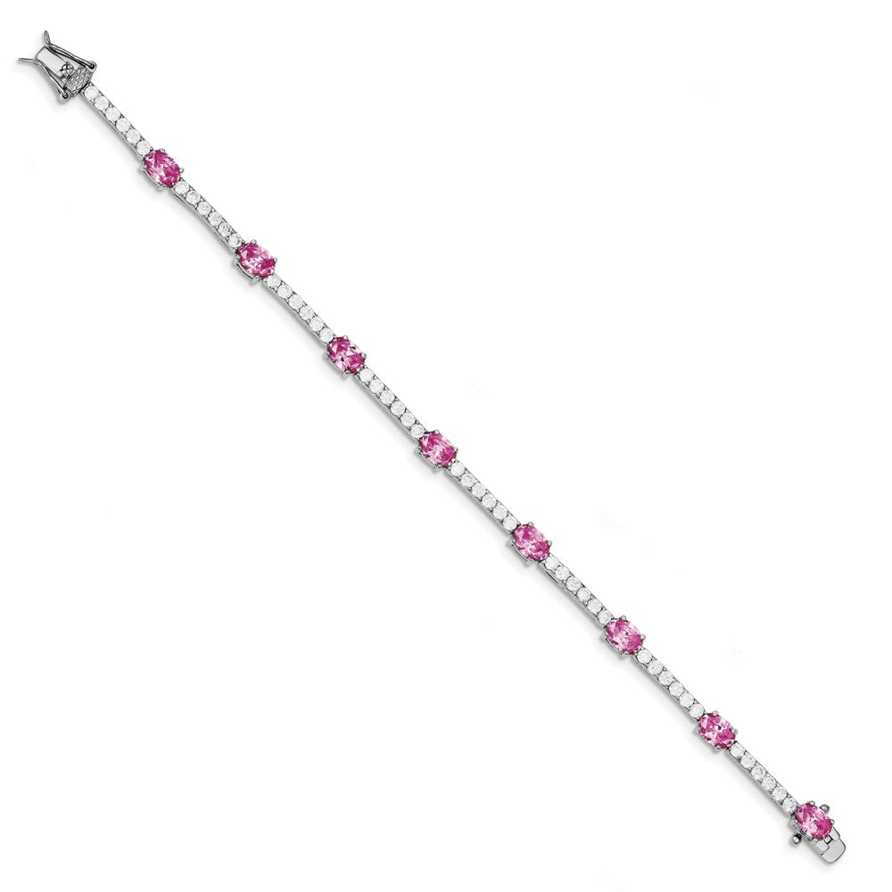 Quality Gold Sterling Silver Rhodium-plated 7inch Pink and Clear CZ Bracelet