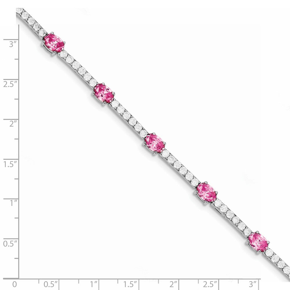 Quality Gold Sterling Silver Rhodium-plated 7inch Pink and Clear CZ Bracelet