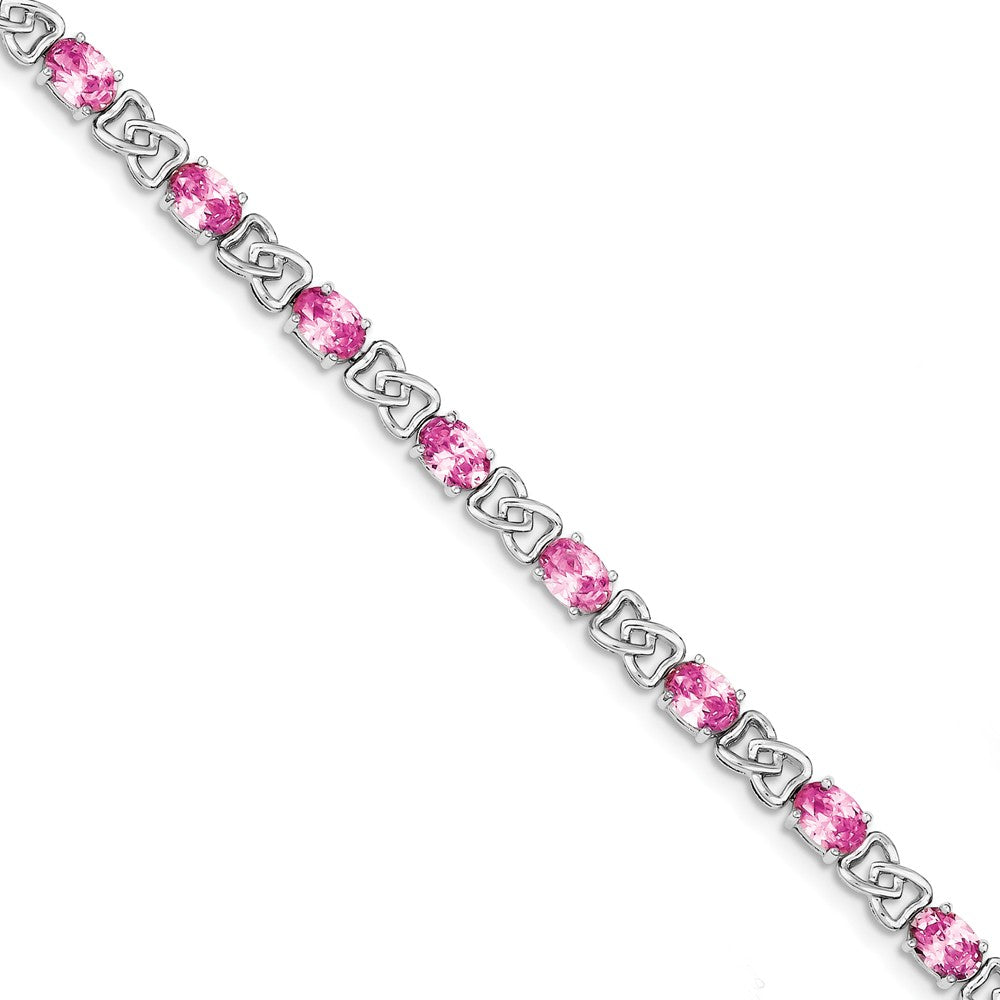 Quality Gold Sterling Silver Rhodium-plated 7inch Pink CZ Bracelet