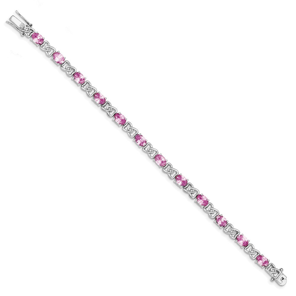 Quality Gold Sterling Silver Rhodium-plated 7inch Pink CZ Bracelet