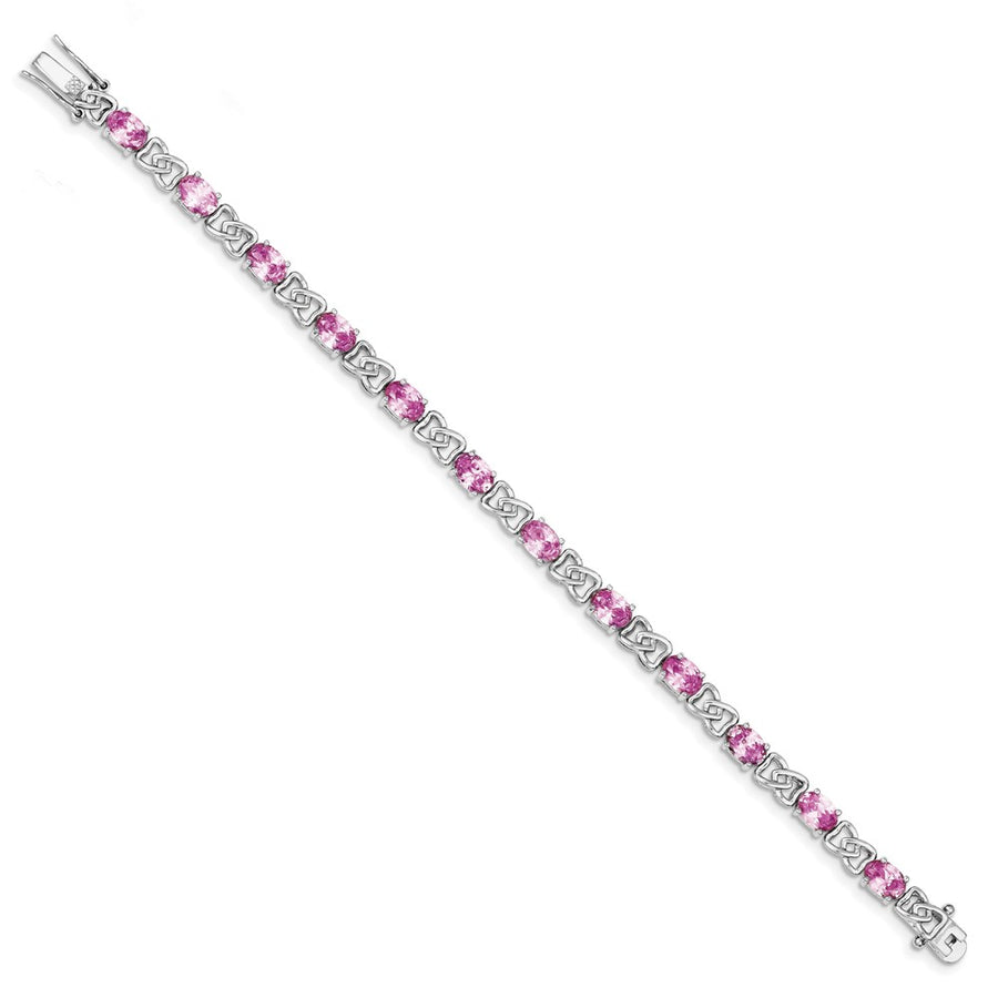 Quality Gold Sterling Silver Rhodium-plated 7inch Pink CZ Bracelet