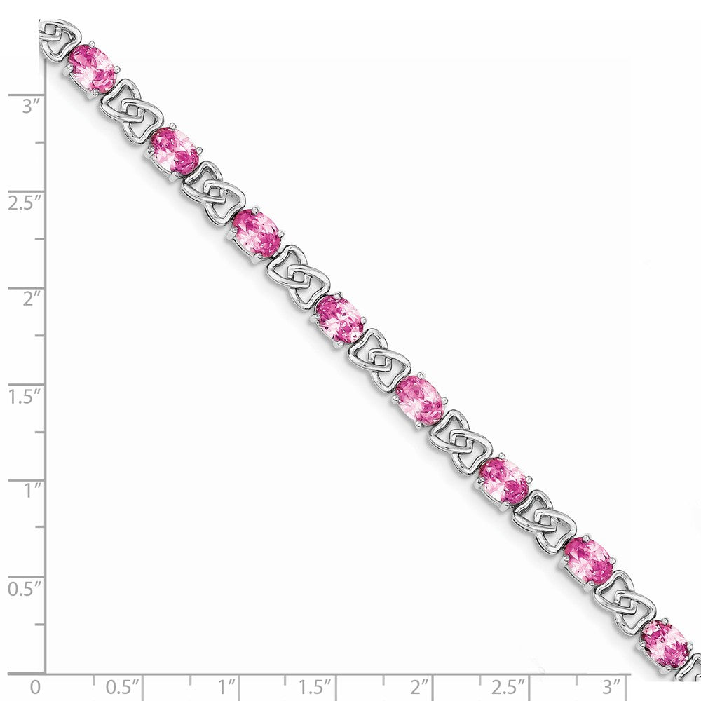 Quality Gold Sterling Silver Rhodium-plated 7inch Pink CZ Bracelet