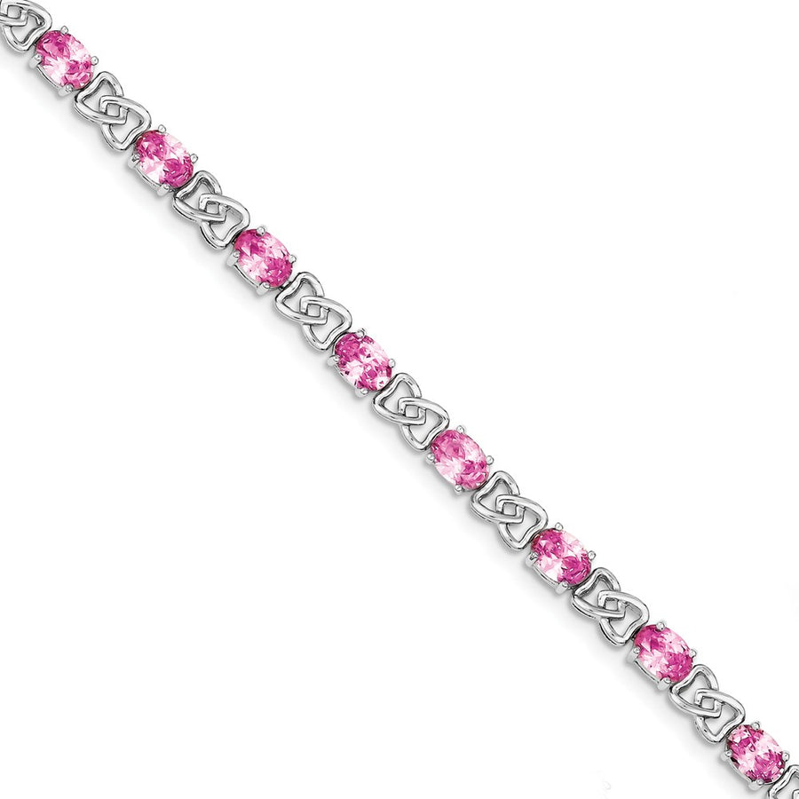 Quality Gold Sterling Silver Rhodium-plated 7inch Pink CZ Bracelet