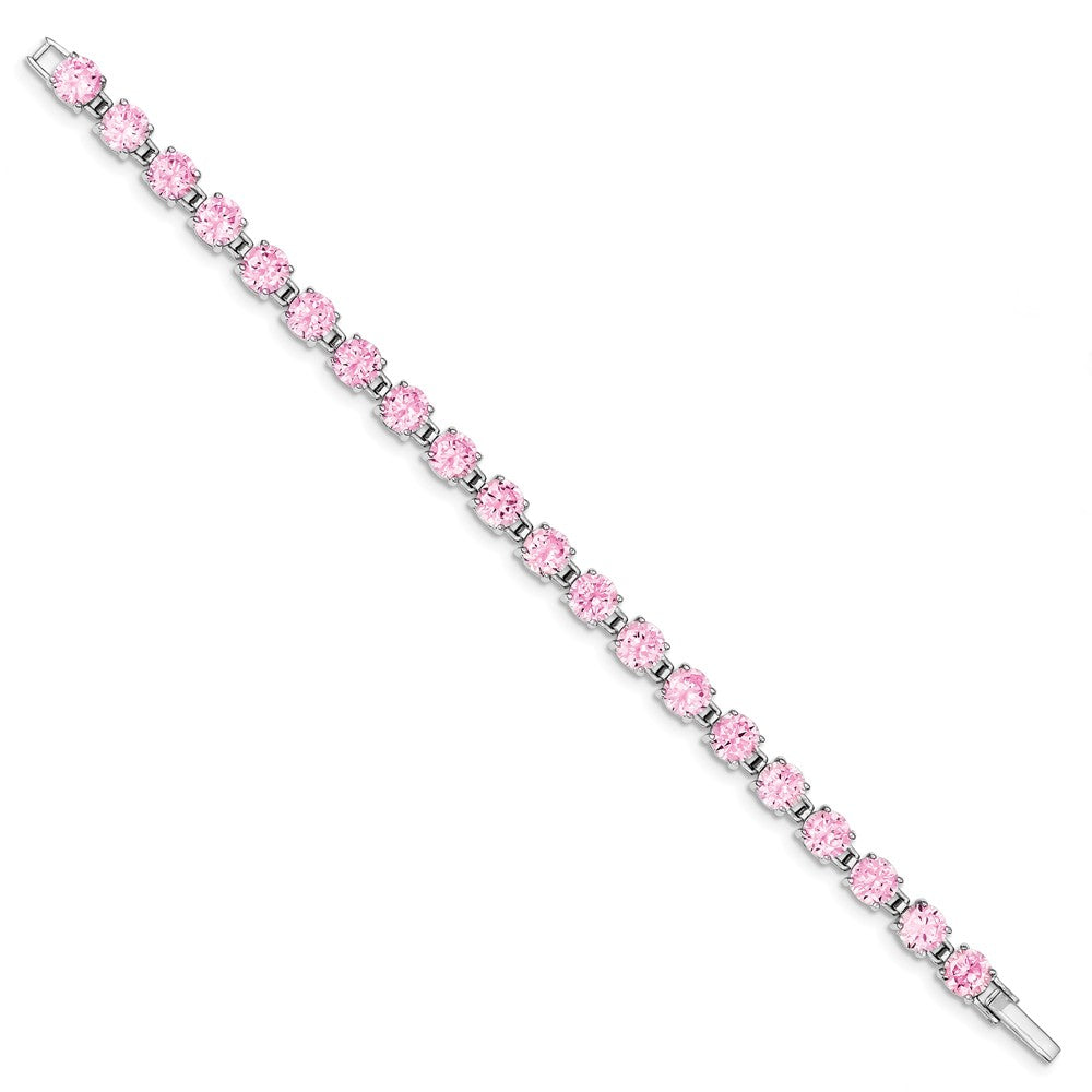 Quality Gold Sterling Silver Rhodium-plated 7 inch Pink CZ Bracelet