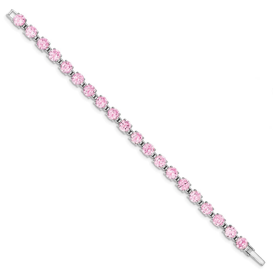 Quality Gold Sterling Silver Rhodium-plated 7 inch Pink CZ Bracelet