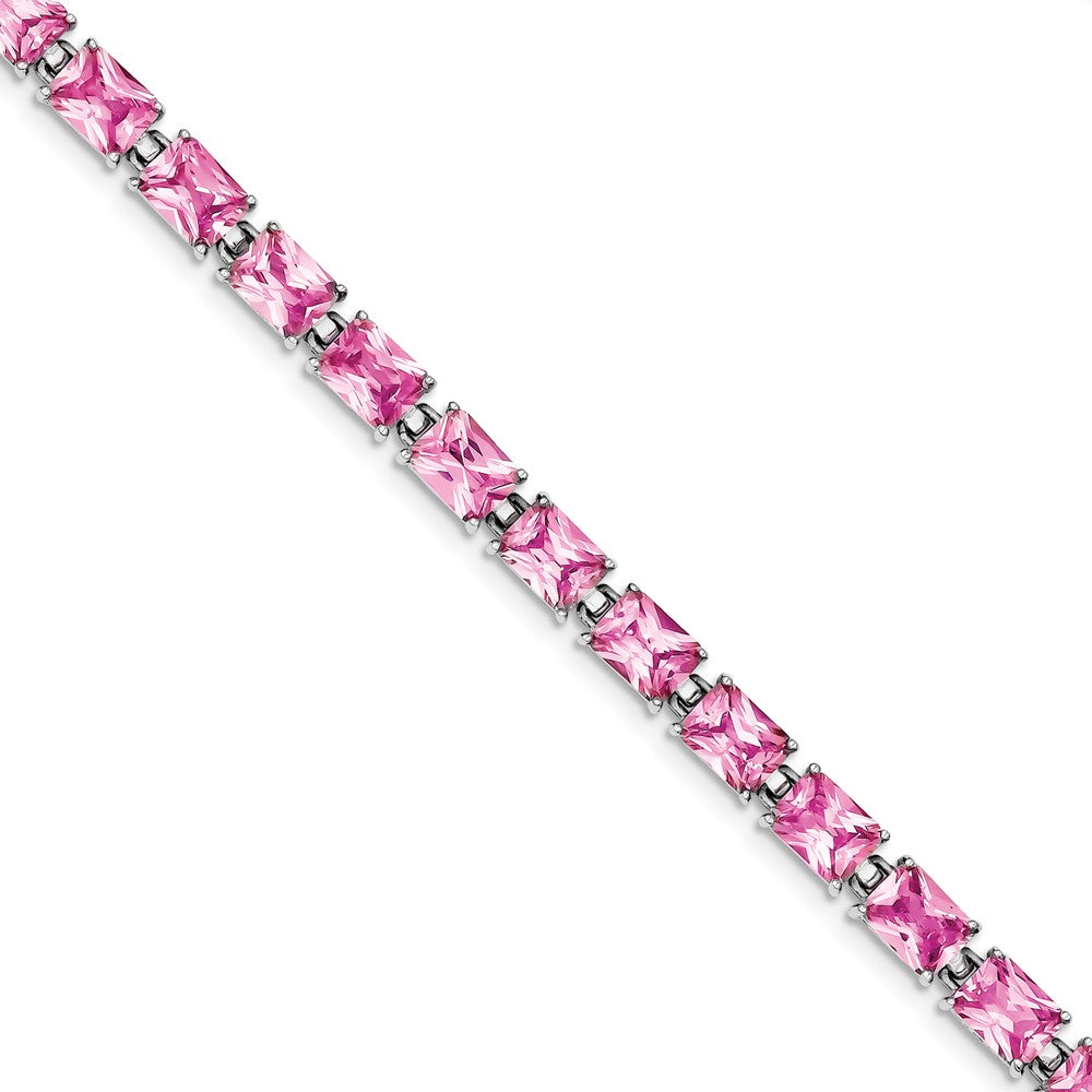 Quality Gold Sterling Silver Rhodium-plated 7.5inch Pink CZ Bracelet