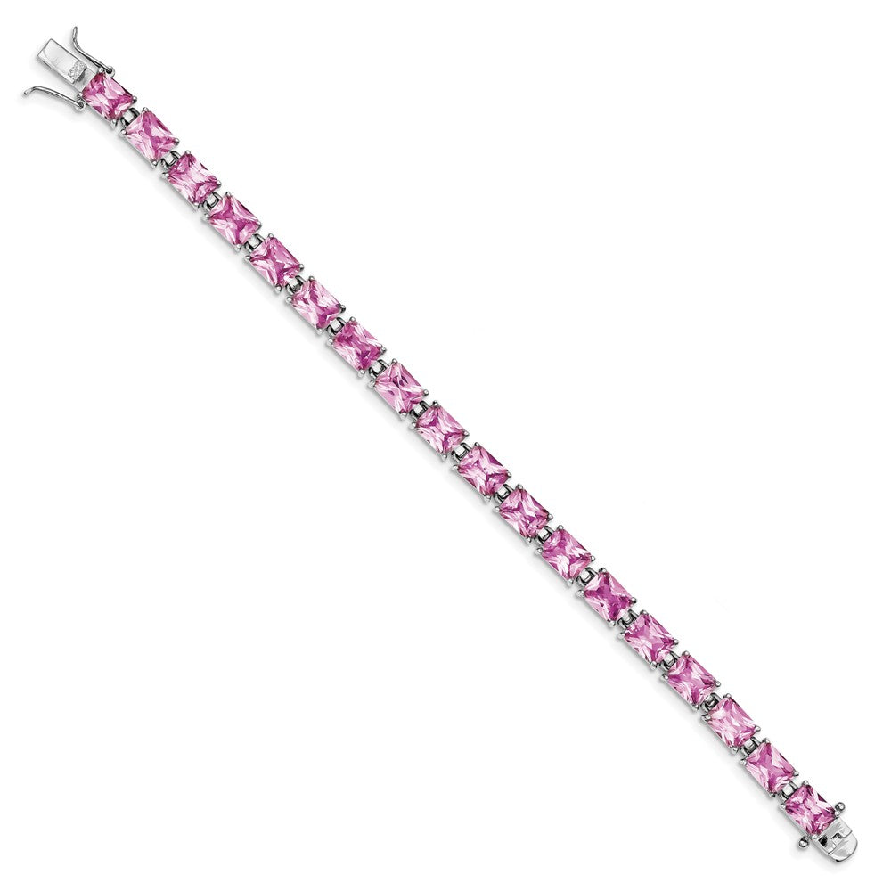 Quality Gold Sterling Silver Rhodium-plated 7.5inch Pink CZ Bracelet