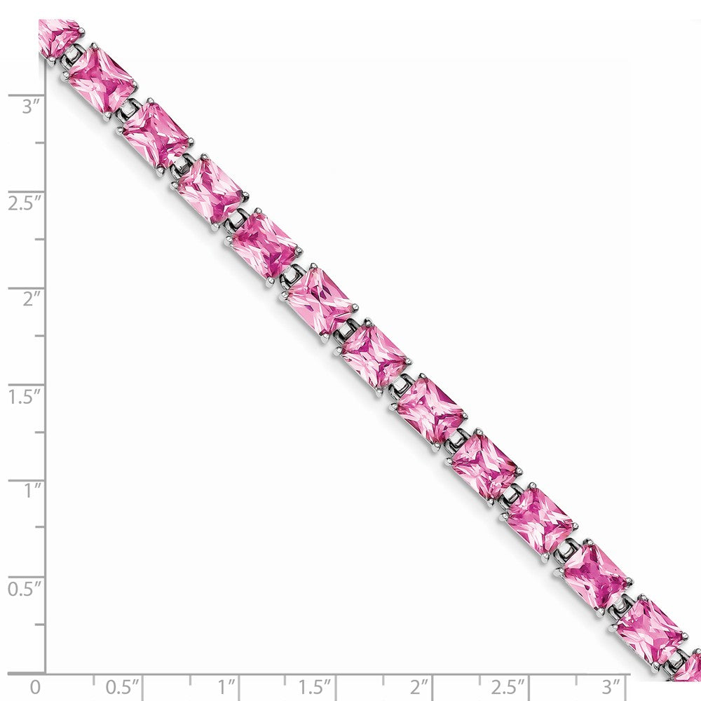 Quality Gold Sterling Silver Rhodium-plated 7.5inch Pink CZ Bracelet