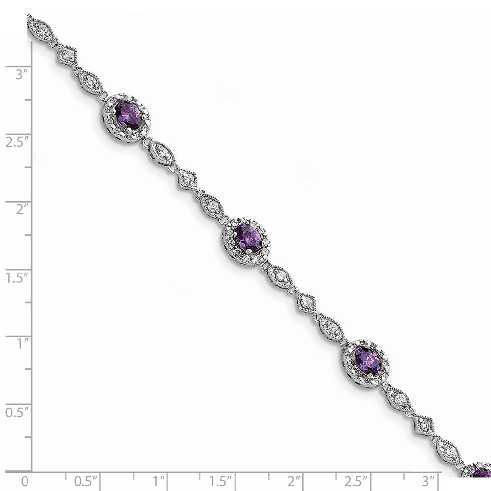 Quality Gold Sterling Silver Rhodium-plated Purple and Clear CZ Bracelet