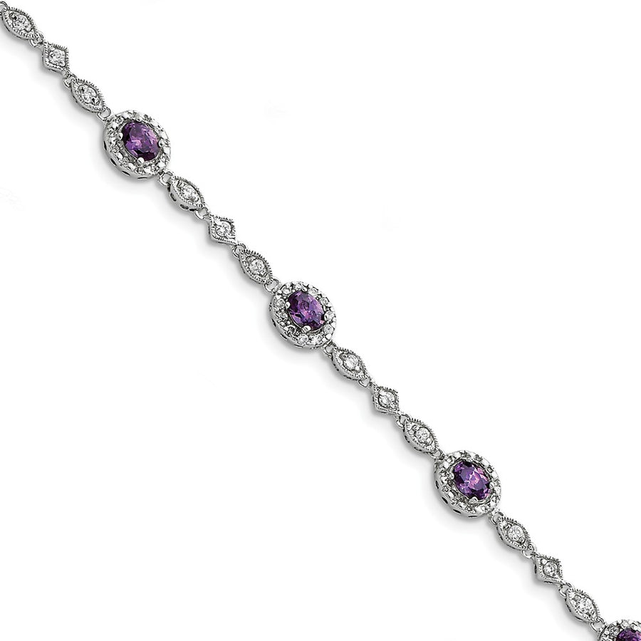 Quality Gold Sterling Silver Rhodium-plated Purple and Clear CZ Bracelet