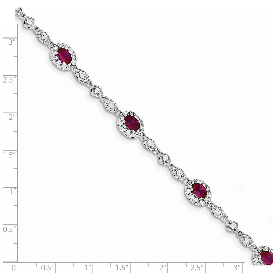 Quality Gold Sterling Silver Rhodium Plated 7inch Red and Clear CZ Bracelet