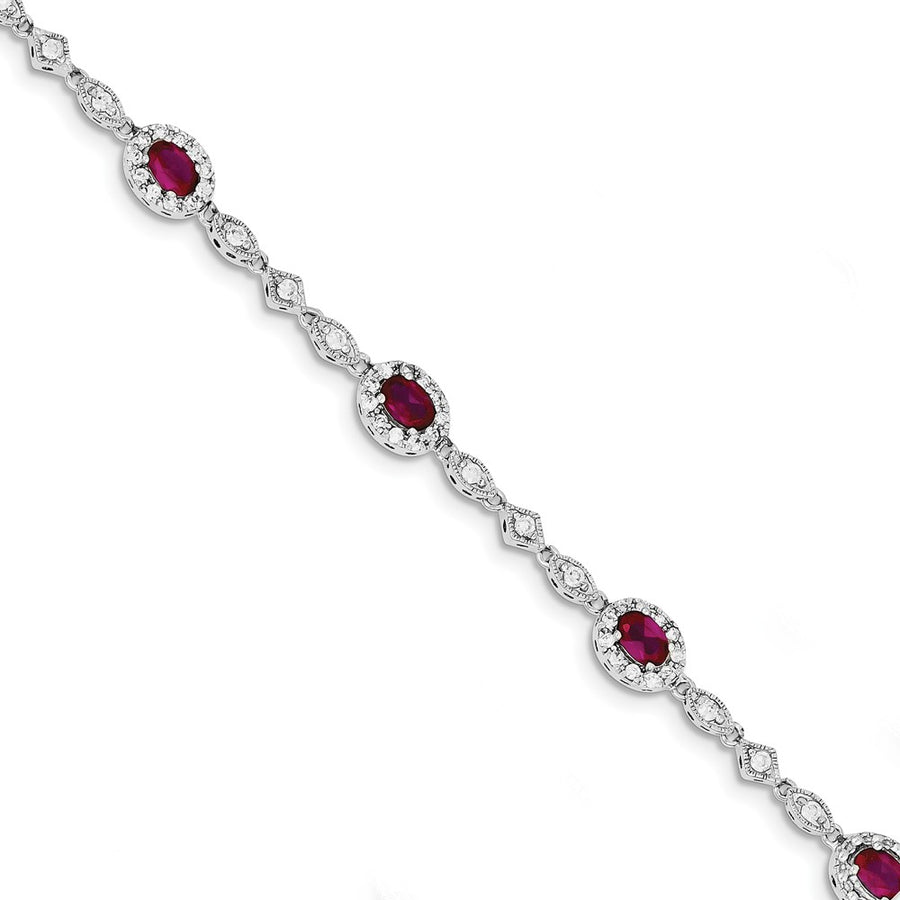 Quality Gold Sterling Silver Rhodium Plated 7inch Red and Clear CZ Bracelet